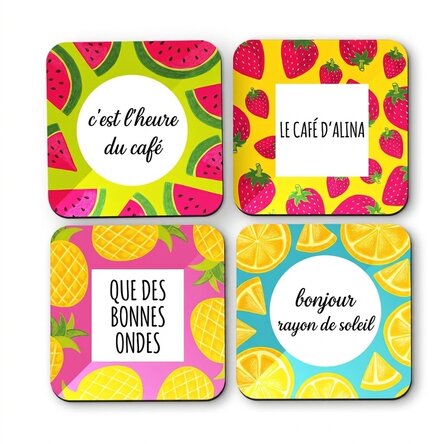 Lot de 4 sous-verres personnalisés avec un texte - Summer