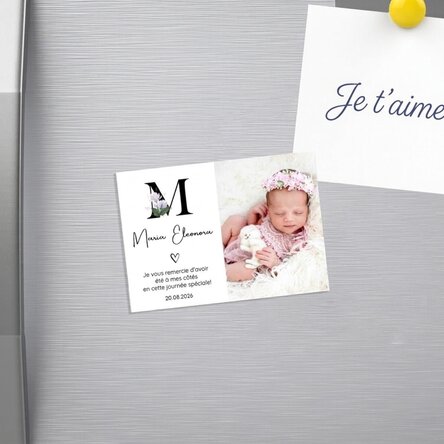 Aimant personnalisé de 10 x 7 cm avec une photo et un texte - Souvenir de baptême