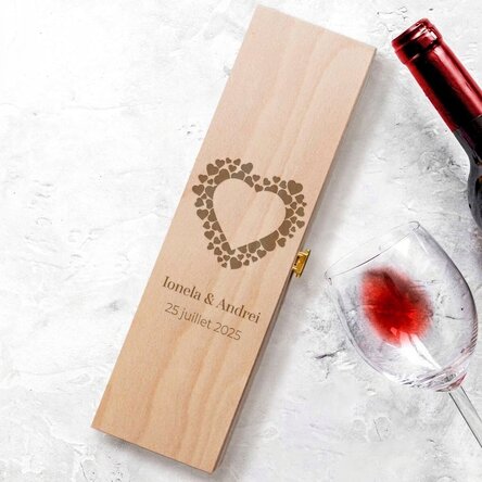 Coffret à vin personnalisé - motif cœurs