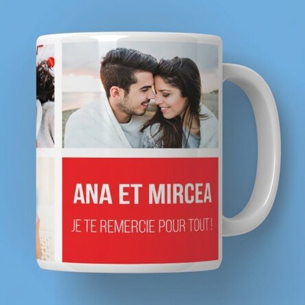 Tasse personnalisée avec 5 photos et un texte