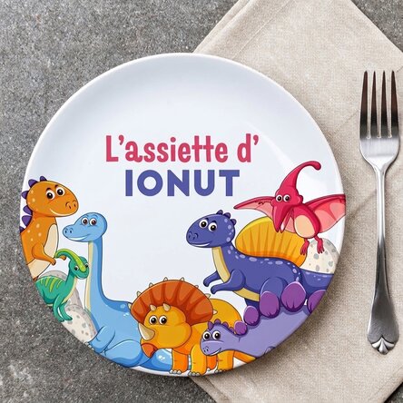 Assiette personnalisée avec inscription - Dinosaures