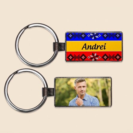 Porte-clés personnalisé avec une photo et un texte - Drapeau de la Roumanie
