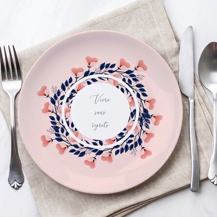 Assiette personnalisée avec inscription : « live with no regrets »