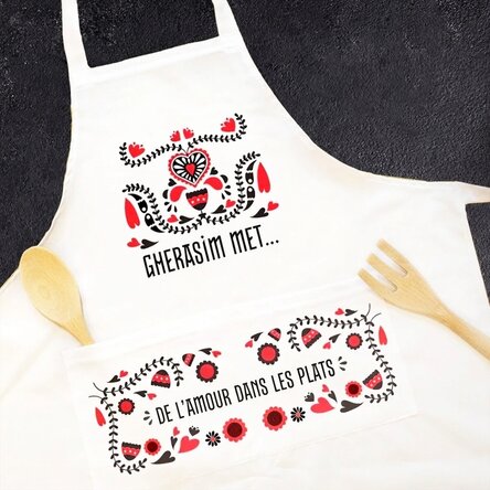 Tablier personnalisé avec texte - L'amour dans les plats