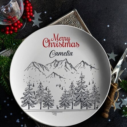 Assiette personnalisée avec inscription - Paysage hivernal