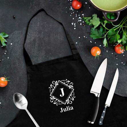 Personalised apron with monogram and text - Leaves