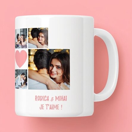 Tasse personnalisée avec 6 photos et un texte - Moments en couple