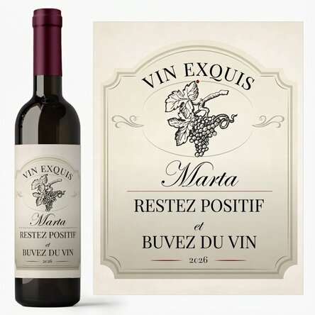 Vin personnalisé avec inscription : « Stay positive and drink wine »