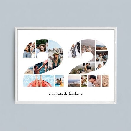 Tableau paysage personnalisé avec 17 photos (modèle n° 22) et un message