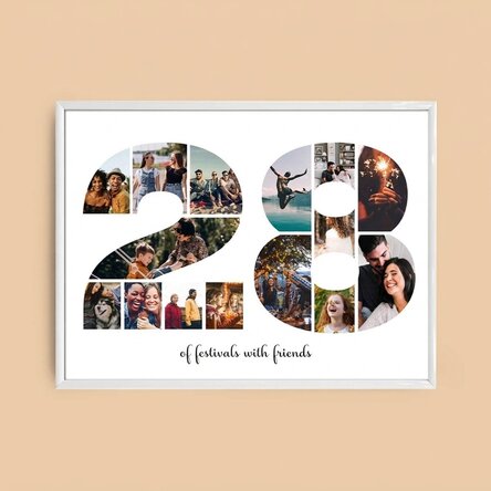 Personalised landscape canvas with 15 photos, model number 28, and text message