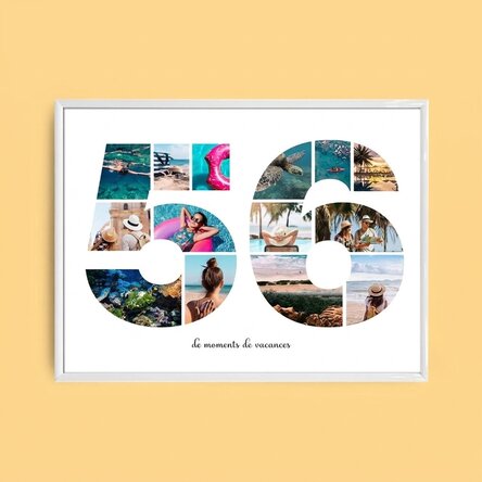 Tableau paysage personnalisé avec 14 photos, modèle n° 56 et message texte