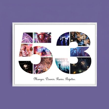Tableau paysage personnalisé avec 11 photos, modèle n° 53, et un message