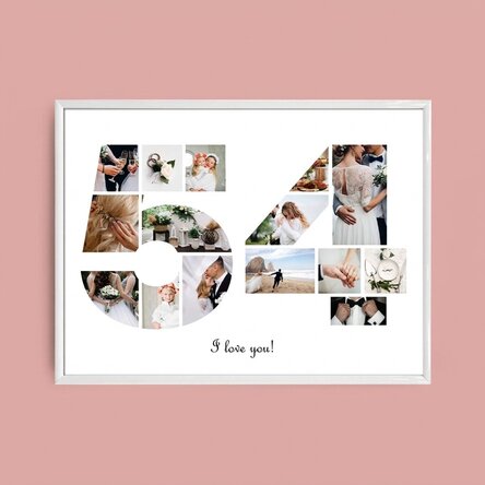 Personalised landscape canvas with 15 photos, model number 54, and text message