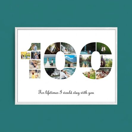 Personalised landscape canvas with 17 photos, model number 100 and text message