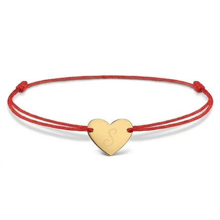Bracelet à cordon personnalisé - cœur 12 x 10 mm - or 14 carats - modèle initiale