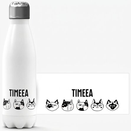 Thermos à base blanche personnalisé avec un prénom - Cats