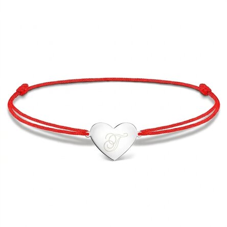 Bracelet à cordon personnalisé - cœur 15 x 13 mm - argent 925 - initiale 2