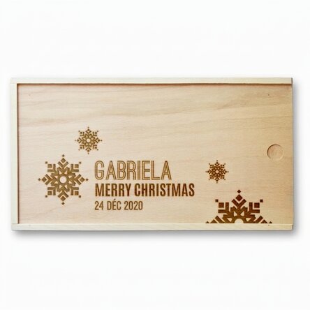 Coffret cadeau personnalisé en bois - Flocons de neige