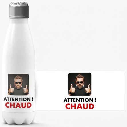 Thermos à base blanche personnalisé avec une photo et un texte - Fierbinte