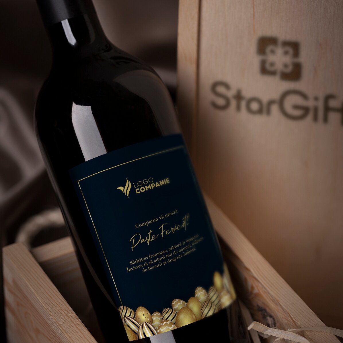 Vin personnalisé avec logo et texte pour Pâques