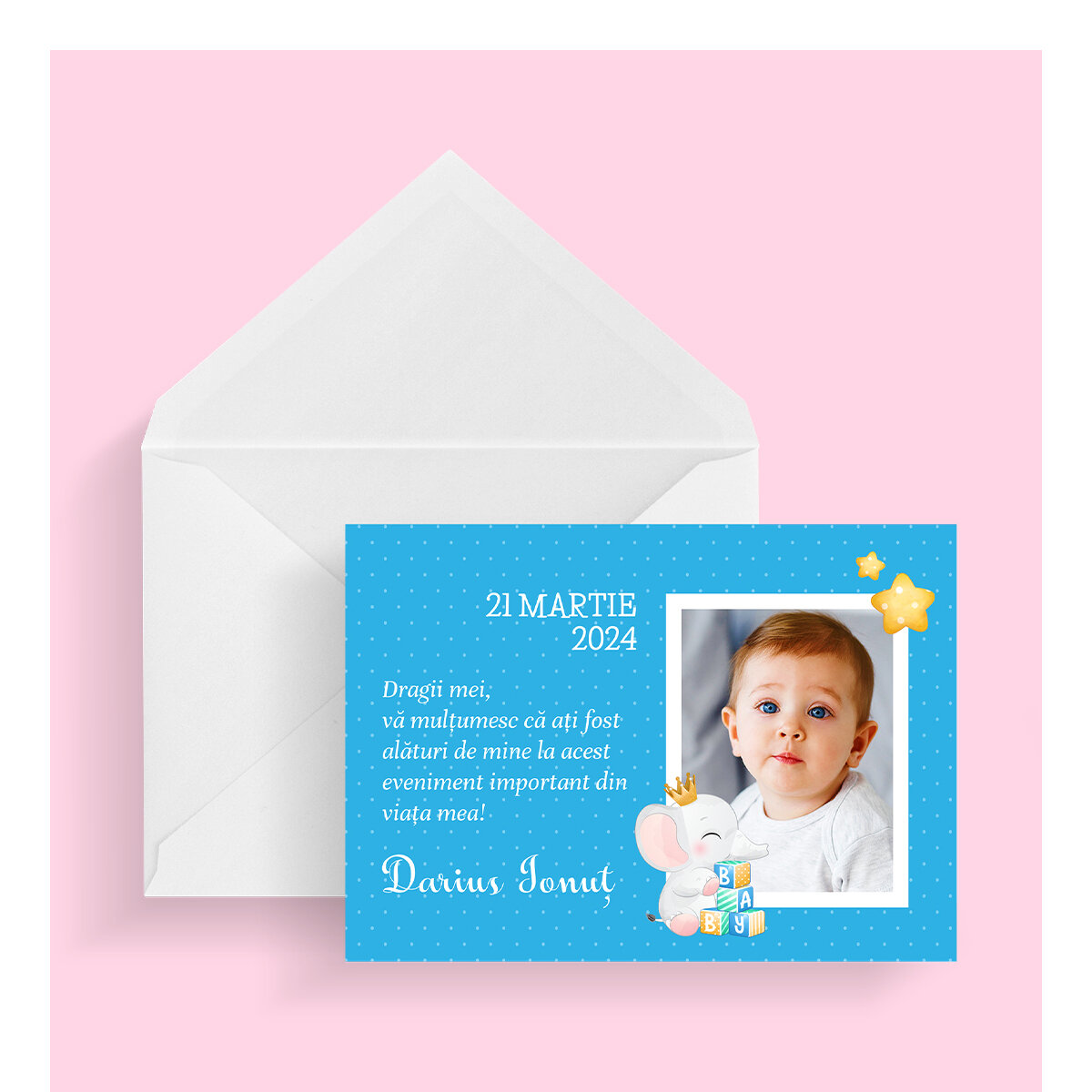 Cartes de vœux et aimants personnalisés pour un baptême