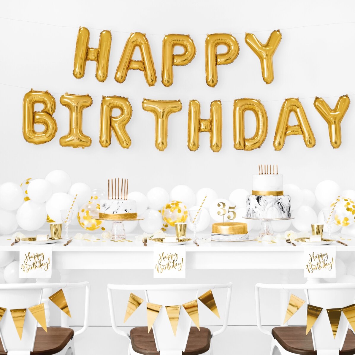 Lot de ballons - « Happy Birthday » dorés