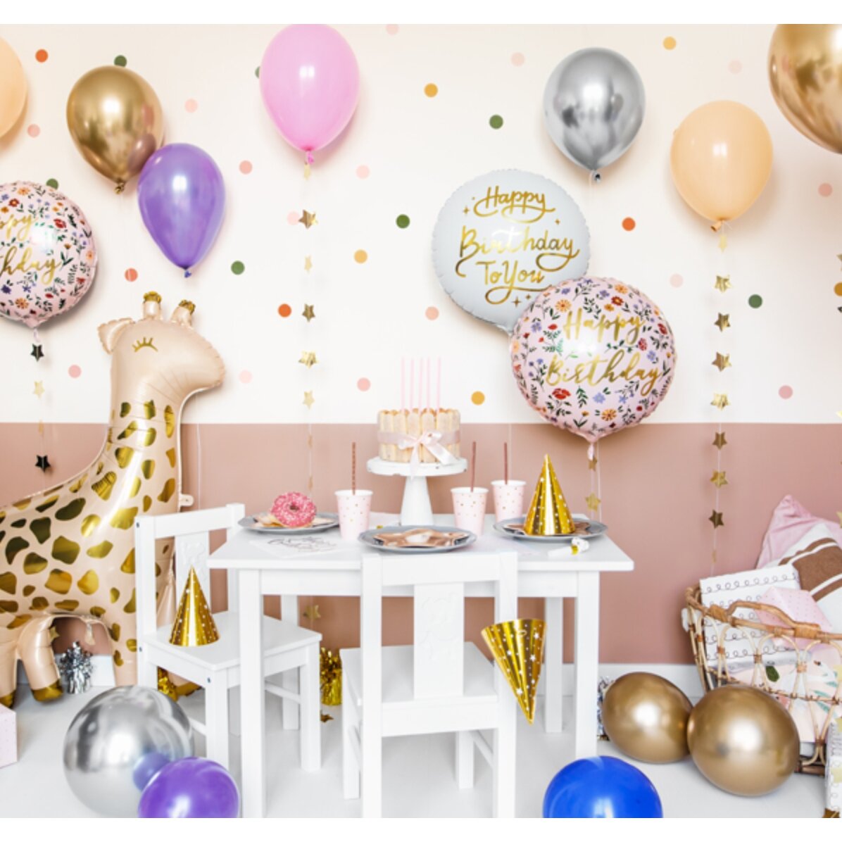 Ballon - Fleurs « Joyeux anniversaire »