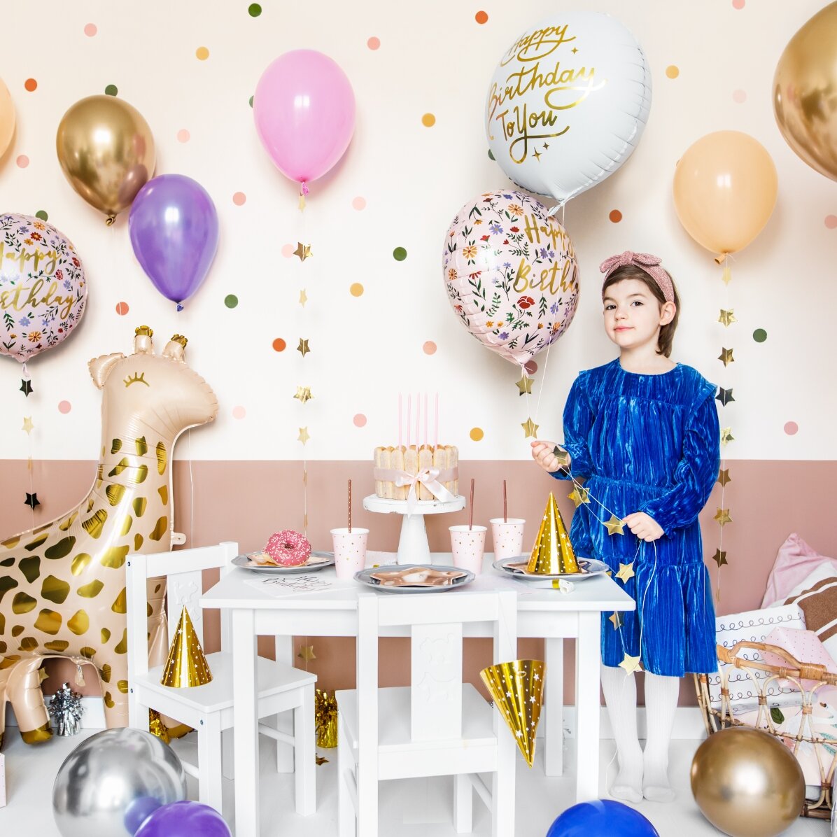 Ballon - Fleurs « Joyeux anniversaire »
