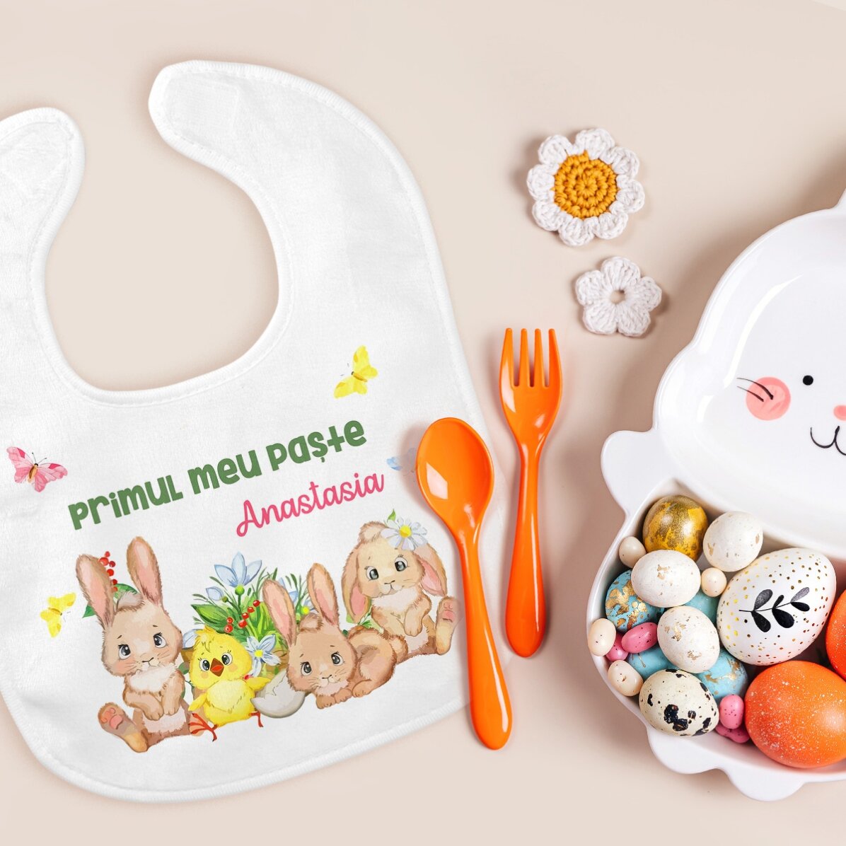 Bavoir personnalisé avec inscription - Première Pâques