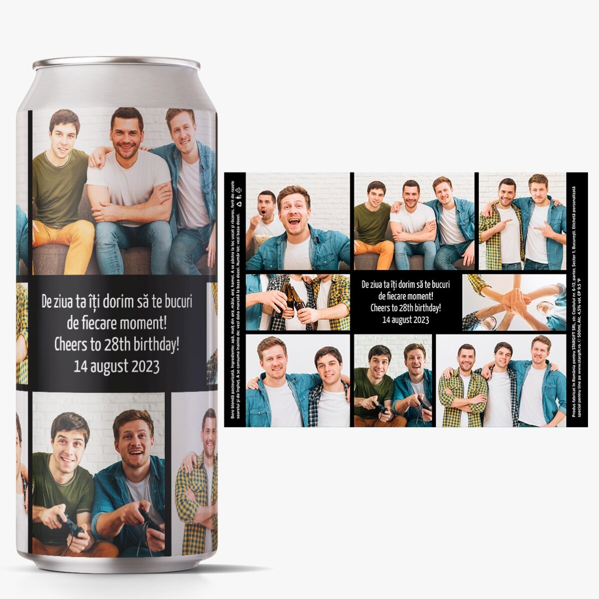 Personalised beer can with message and photo collage