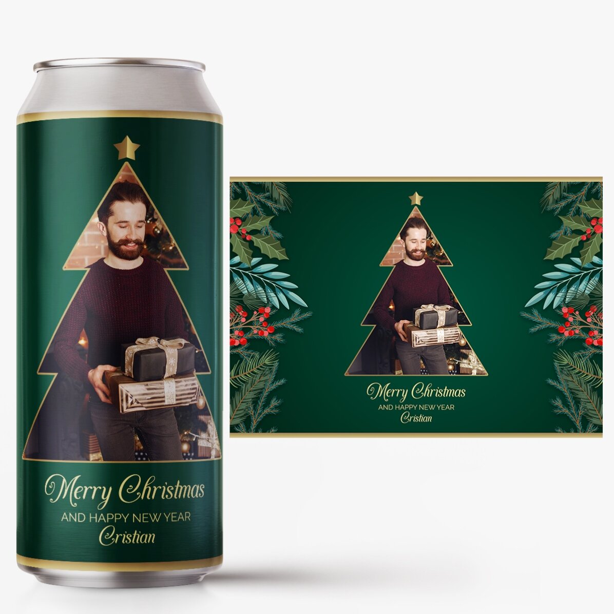 Bière en canette personnalisée avec photo et texte - Christmas Tree