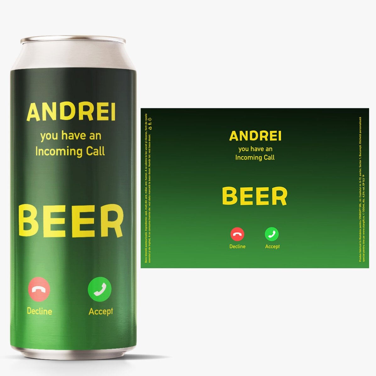 Bière en canette personnalisée avec un texte - Appel entrant