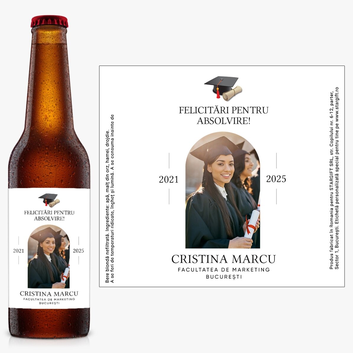 Bière personnalisée avec un message et une photo - Remise des diplômes