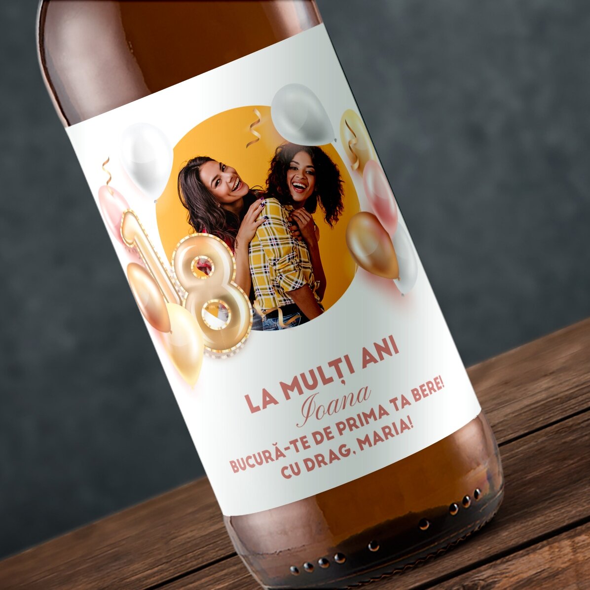 Bière personnalisée avec une photo et un texte pour fêter ses 18 ans