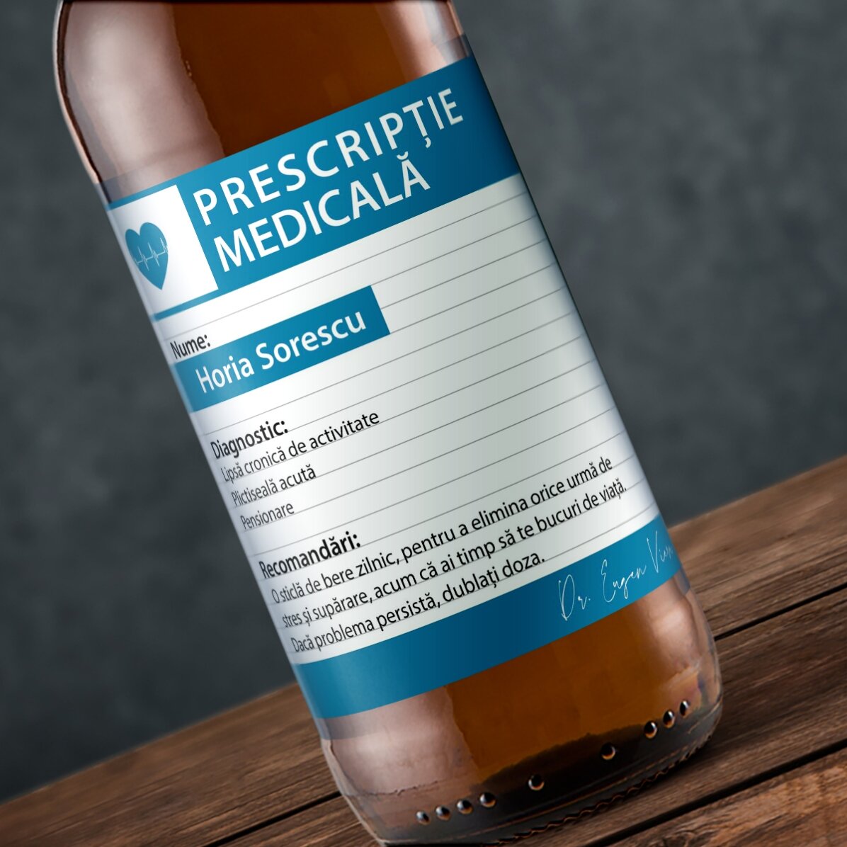 Bière personnalisée avec un texte - Ordonnance médicale