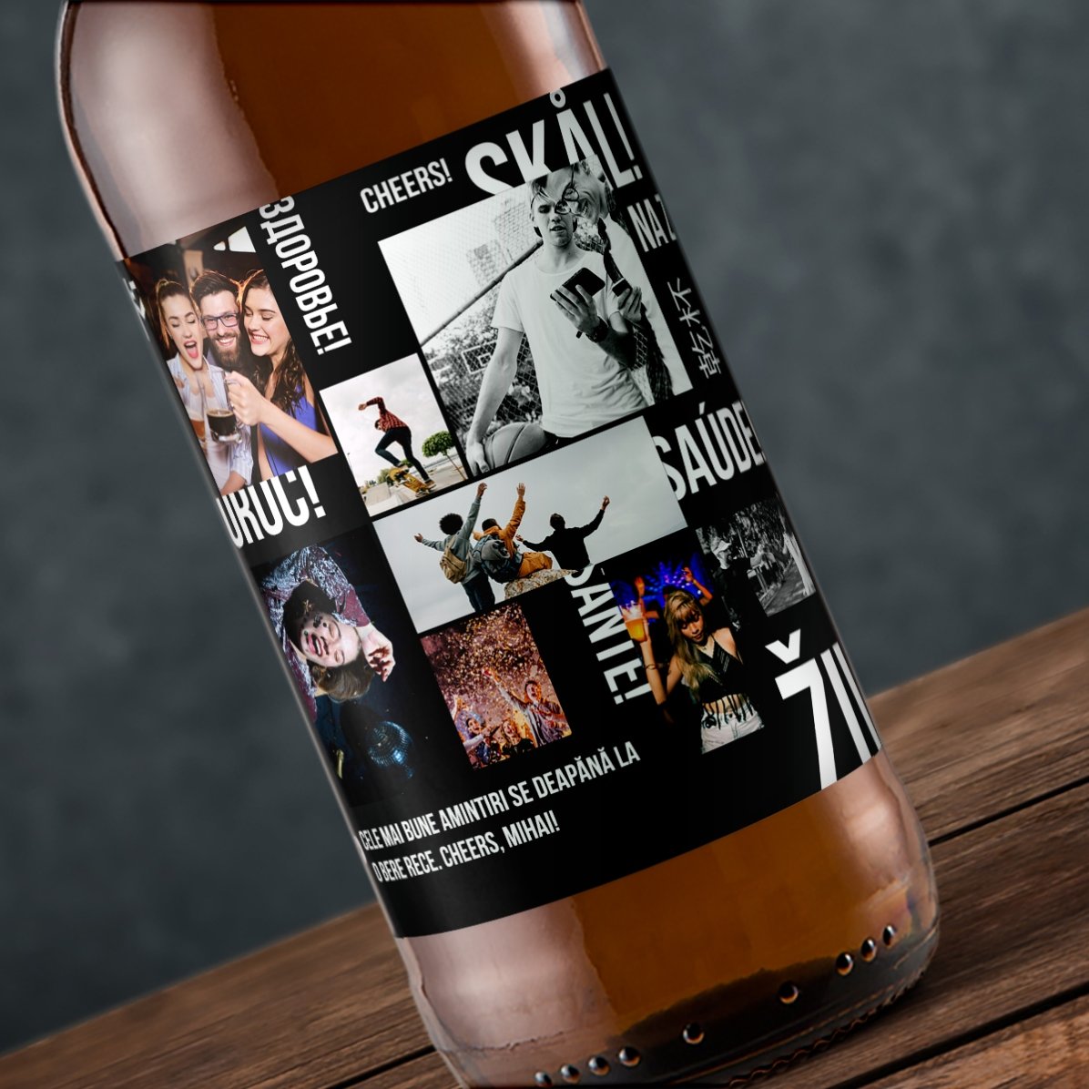 Bière personnalisée avec un texte et 8 photos - Santé !