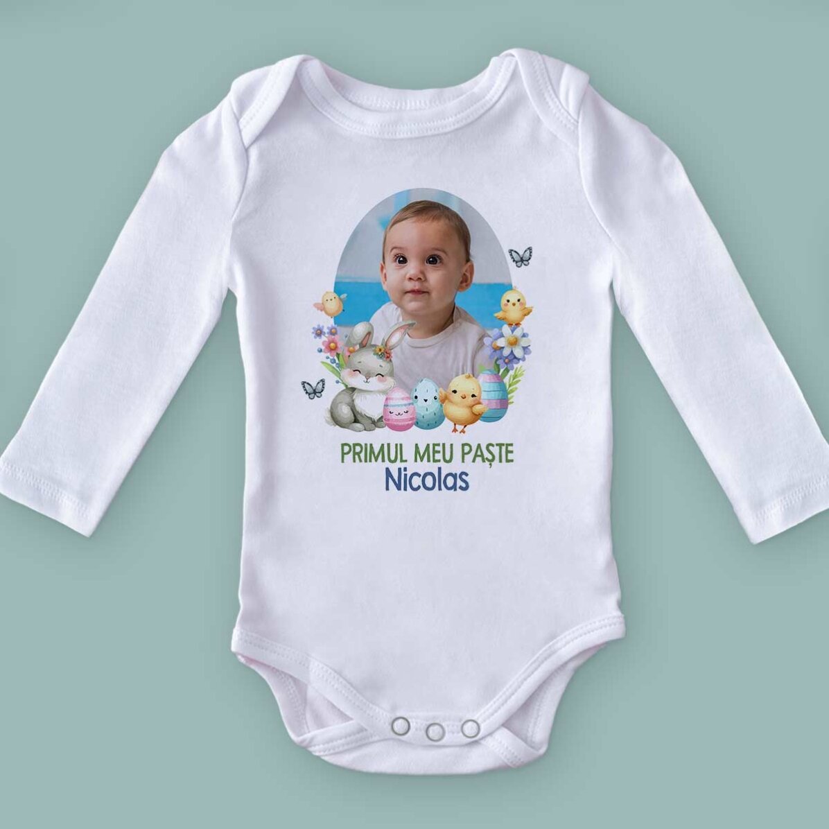 Body pour bébé personnalisé avec une photo et un message - Ma première Pâques