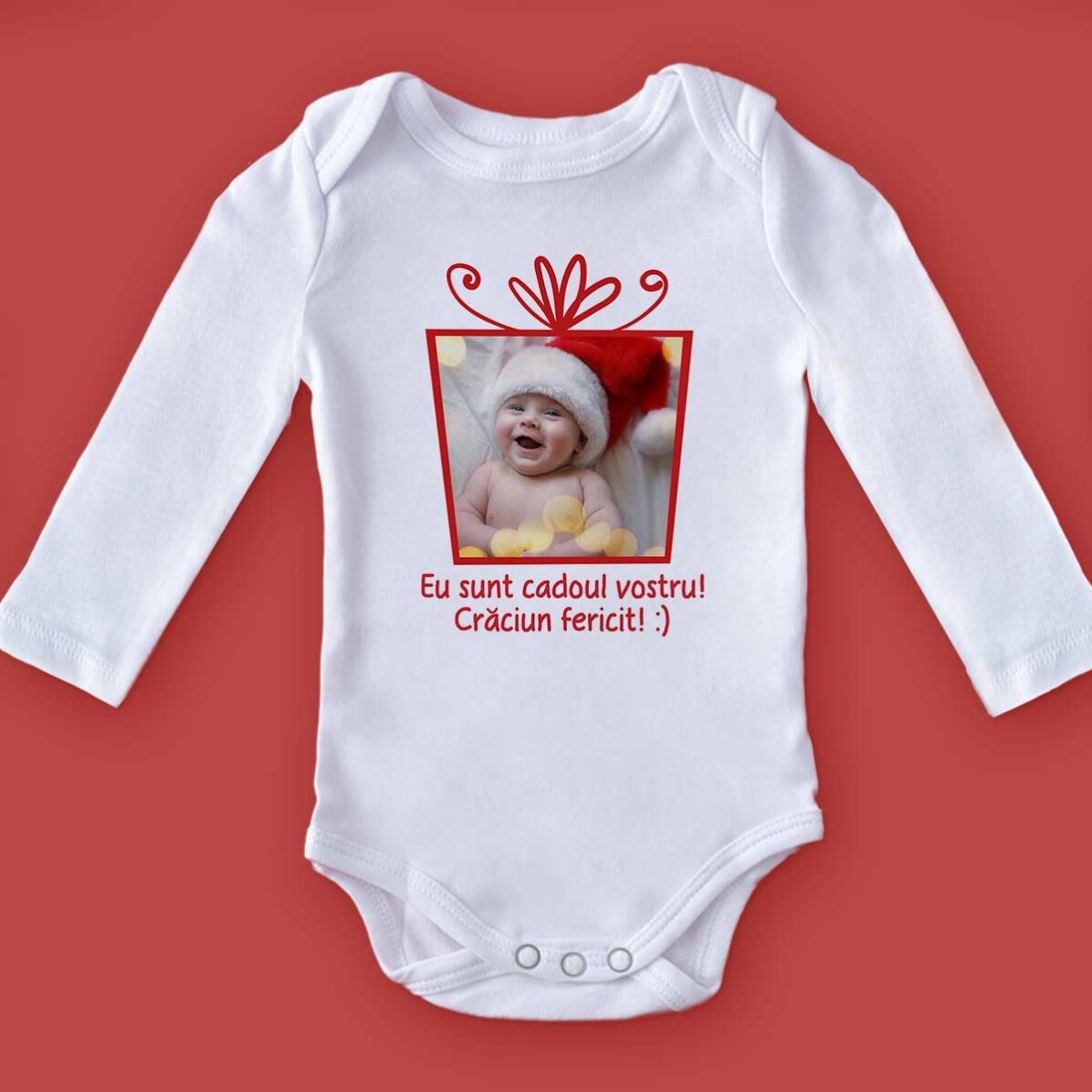 Body pour bébé personnalisé avec photo et texte - Cadeau de Noël