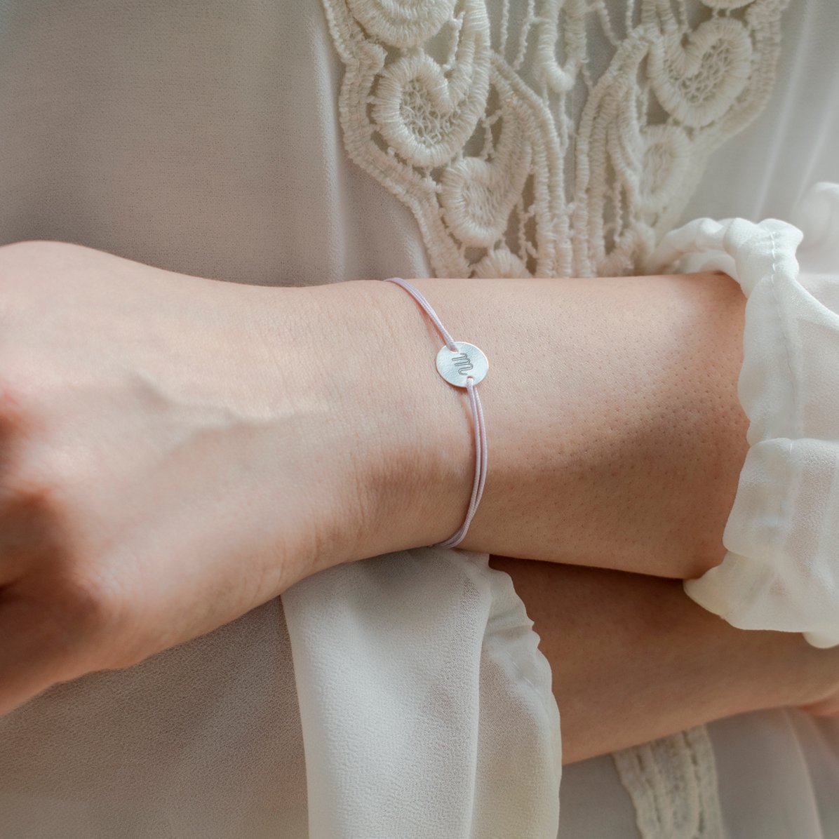 Bracelet à cordon personnalisé - pendentif de 10 mm - argent 925 - modèle initiale