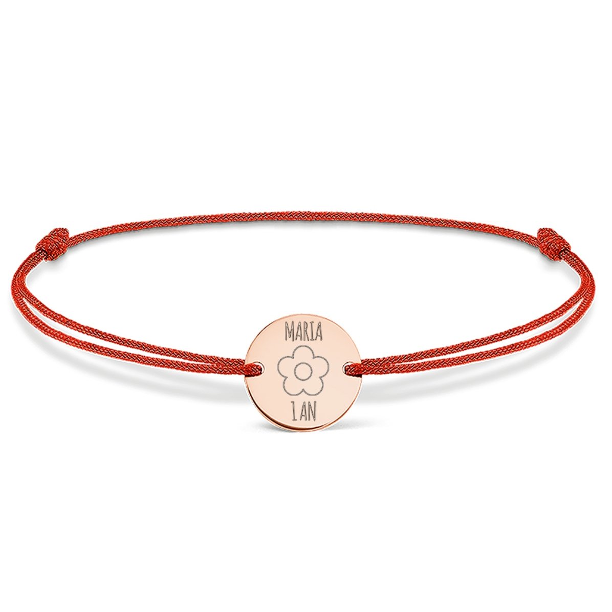 Bracelet à cordon personnalisé - pendentif de 14 mm - argent 925 - motif petite fleur