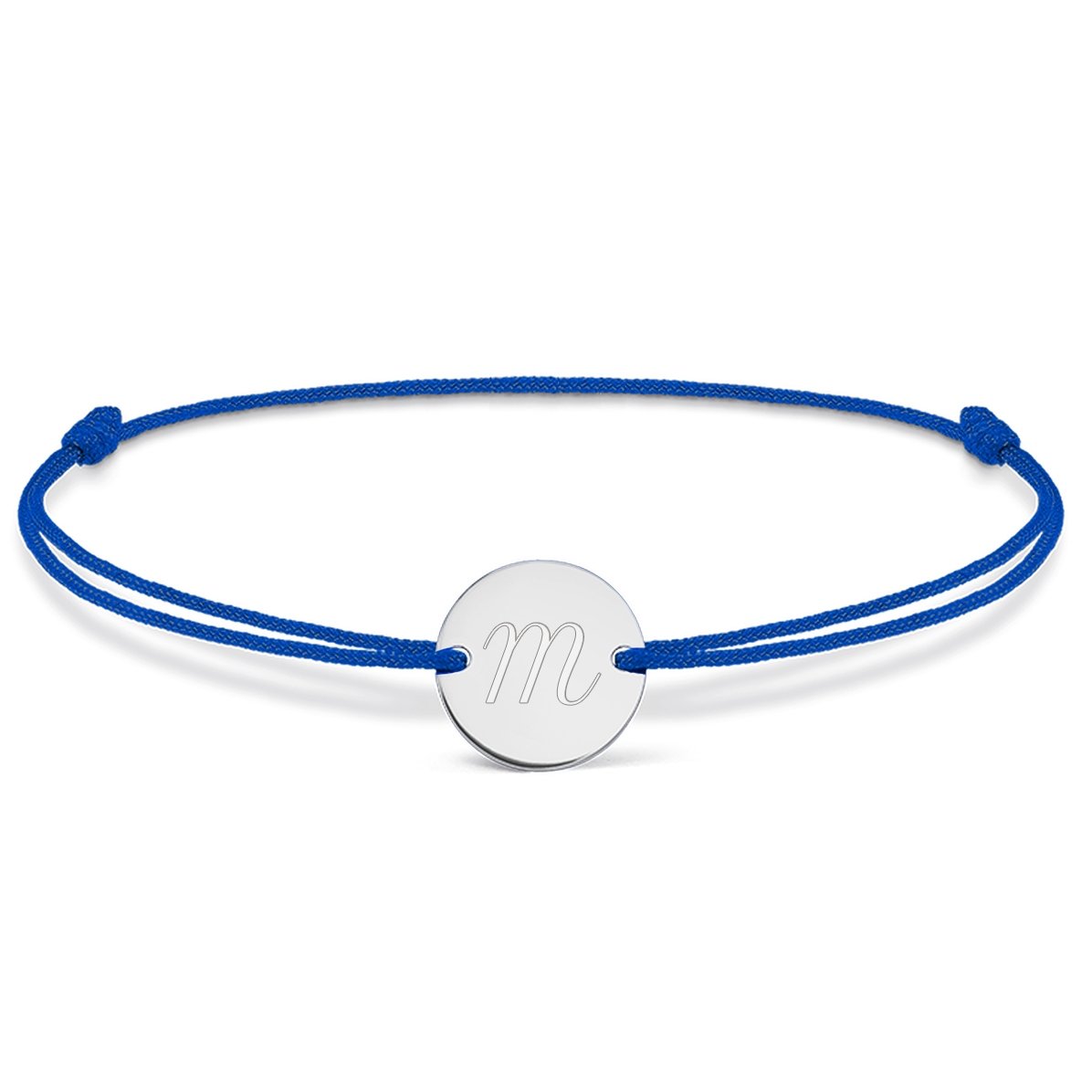 Bracelet à cordon personnalisé - pendentif de 14 mm - argent 925 - modèle initiale