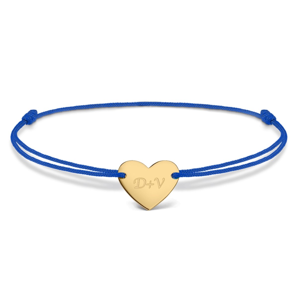 Bracelet à cordon personnalisé - cœur 12 x 10 mm - or 14 carats - Modèle « Toi et moi » n° 3