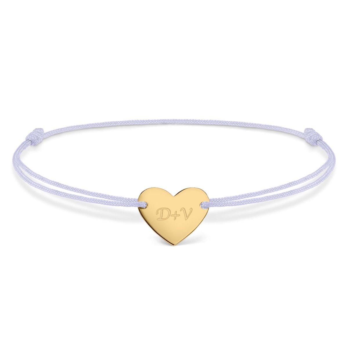 Bracelet à cordon personnalisé - cœur 12 x 10 mm - or 14 carats - Modèle « Toi et moi » n° 3