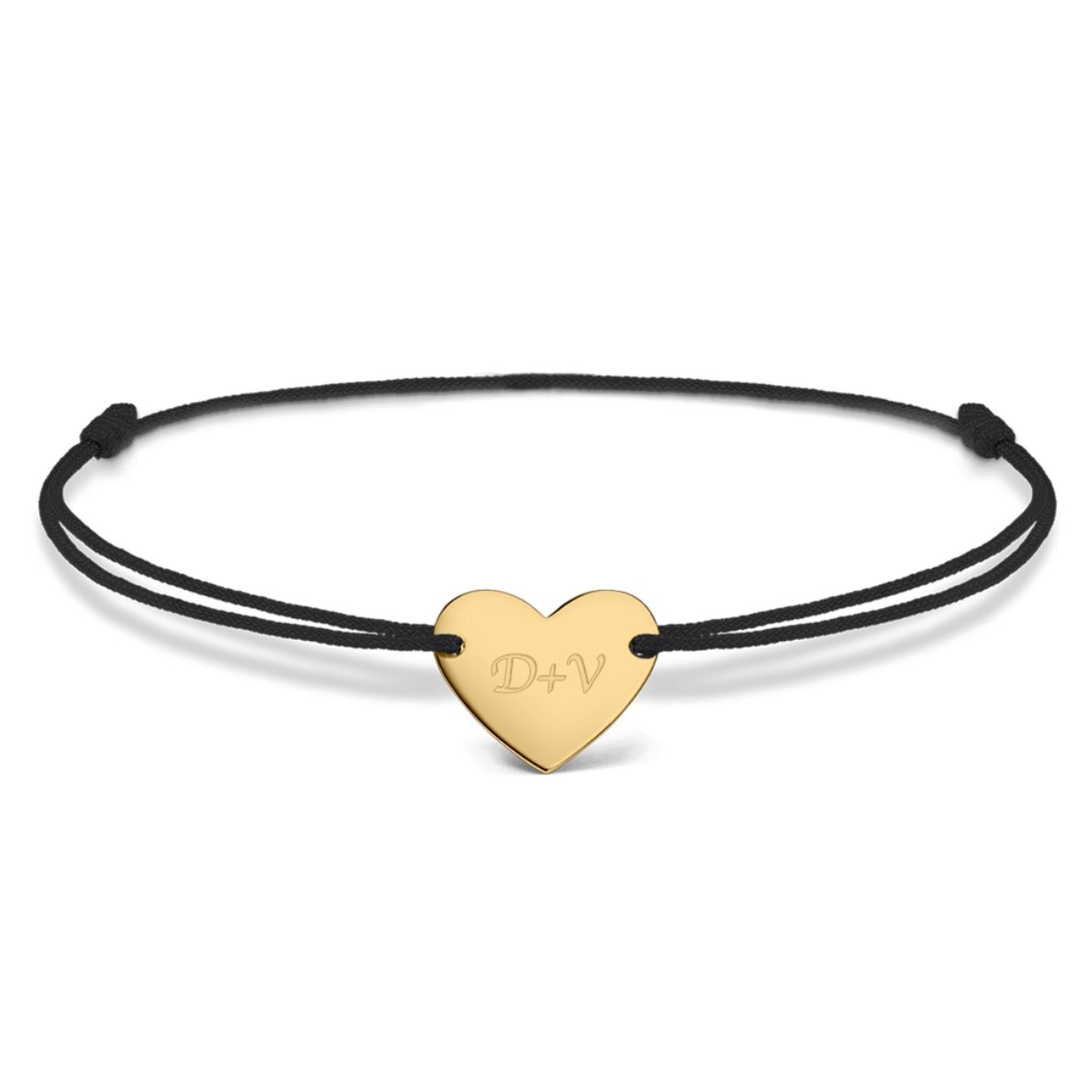 Bracelet à cordon personnalisé - cœur 12 x 10 mm - or 14 carats - Modèle « Toi et moi » n° 3