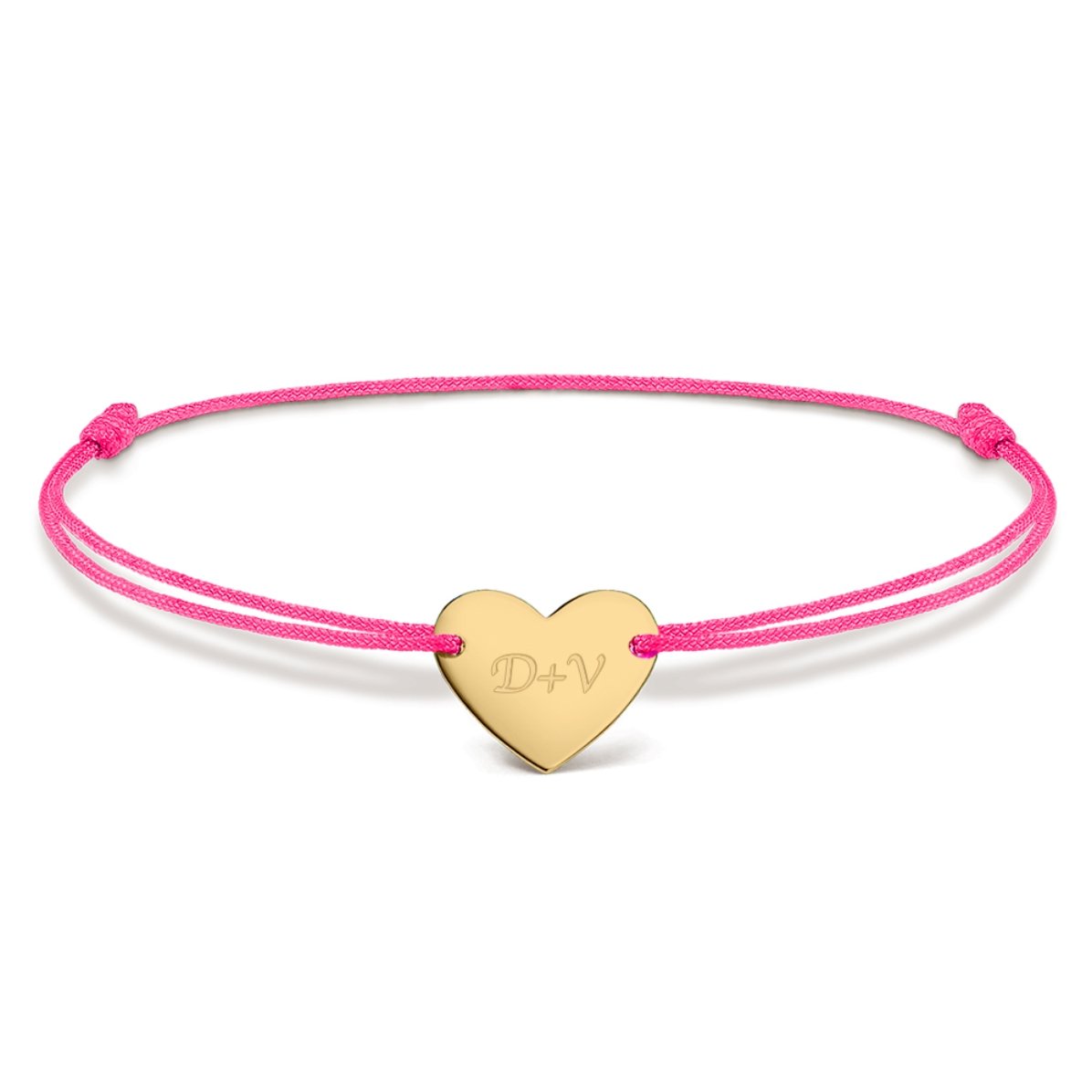 Bracelet à cordon personnalisé - cœur 12 x 10 mm - or 14 carats - Modèle « Toi et moi » n° 3