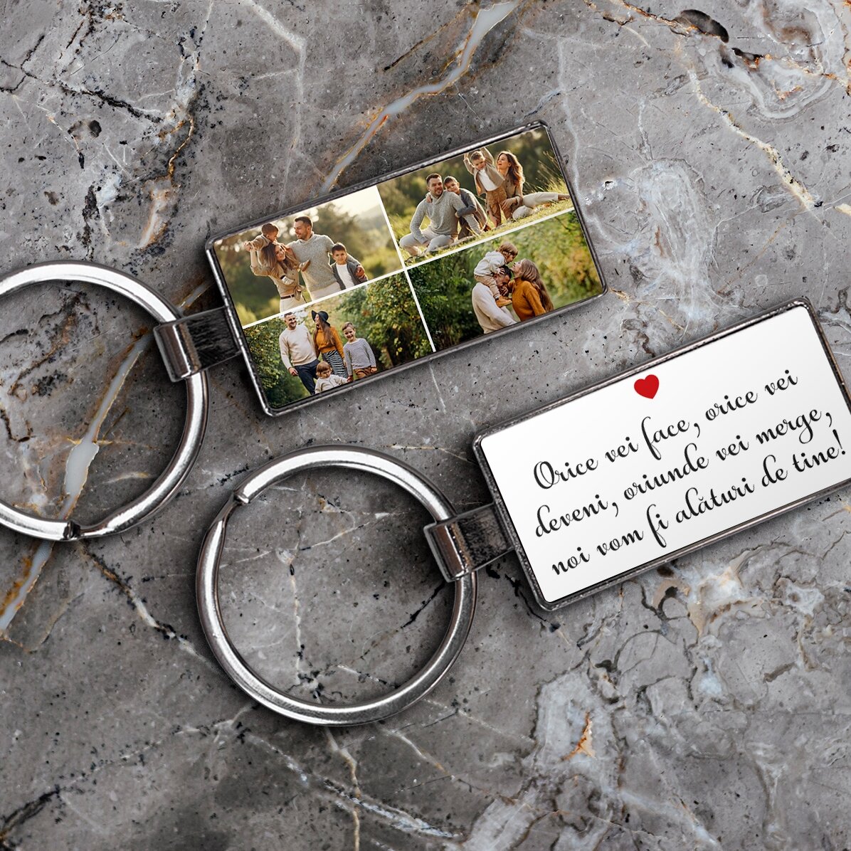 Porte-clés personnalisé avec 4 photos et un texte