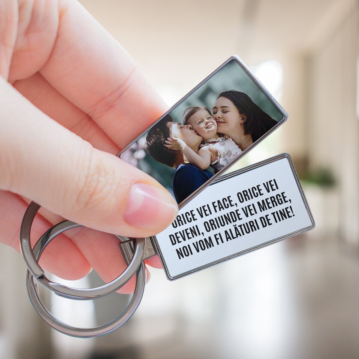 Porte-clés personnalisé avec une photo et un message