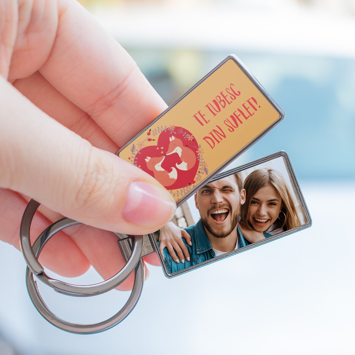 Porte-clés personnalisé avec une photo et un texte - Vulpite