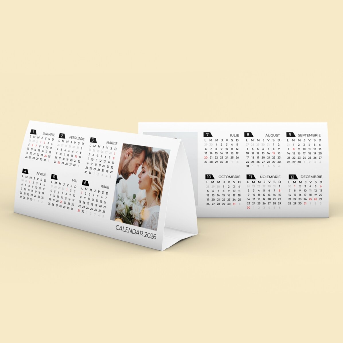 Calendrier de bureau 2026 personnalisé avec 2 photos
