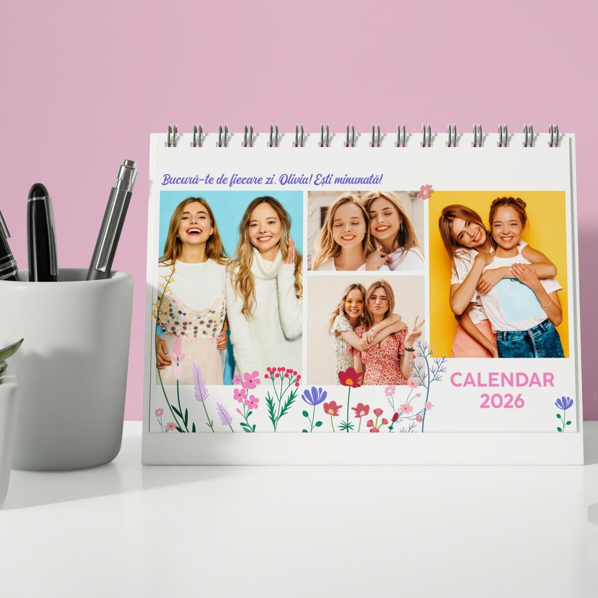Calendrier de bureau personnalisé avec photos et texte - Floral